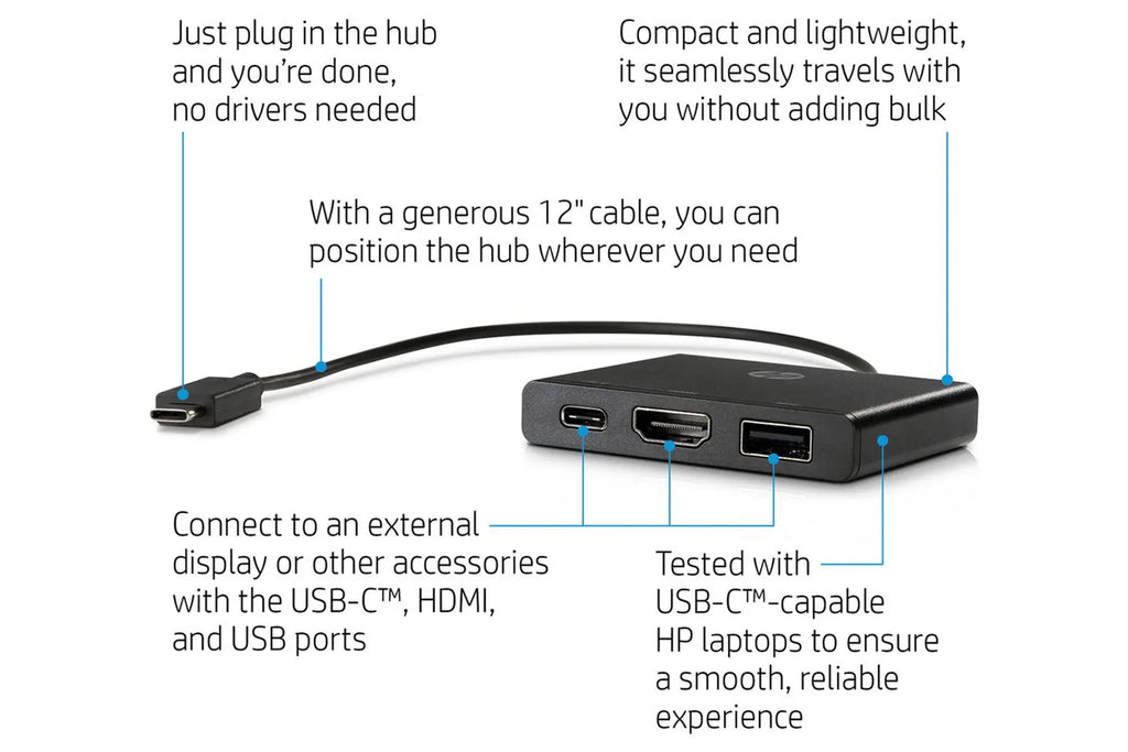 Original HP USB-C to Multi-Port Hub, external HDMI, USB-C, USB 3.0, 1BG94AA, 918965-001, 919666-001