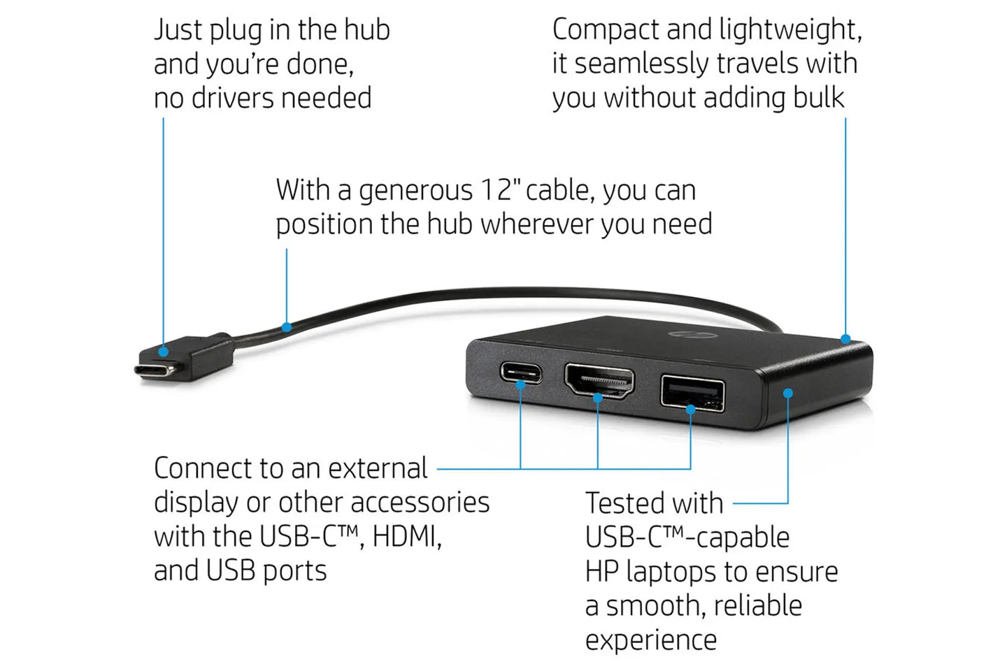 Original HP USB-C to Multi-Port Hub, external HDMI, USB-C, USB 3.0, 1BG94AA, 918965-001, 919666-001