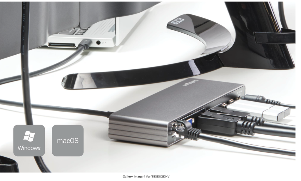Startech TB3DK2DHV 85W PD Powered Dual 4K Network Card Multi-Port Mac/Win Thunderbolt3 Expansion Dock