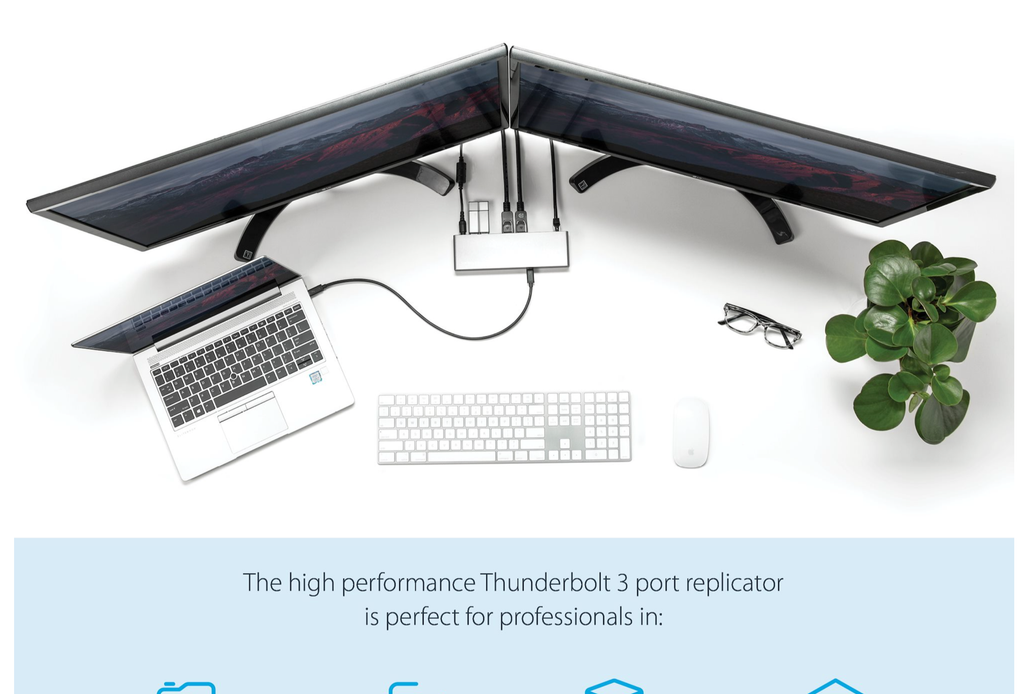 Startech TB3DK2DHV 85W PD Powered Dual 4K Network Card Multi-Port Mac/Win Thunderbolt3 Expansion Dock