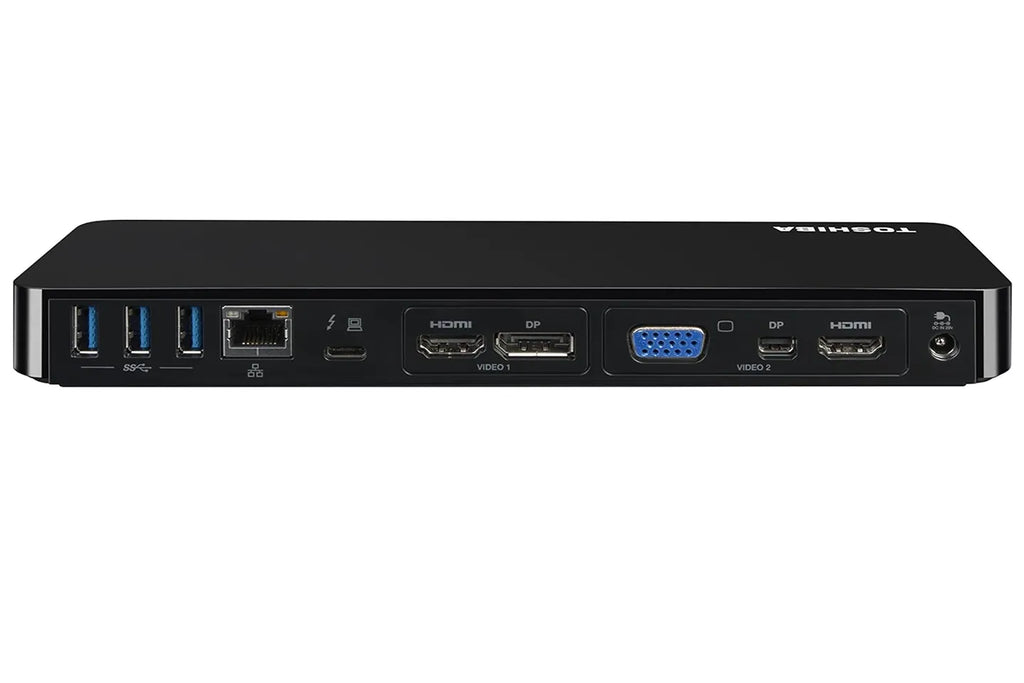 Toshiba PA5281U-1PRP Thunderbolt 3 Docking Station - Black 2x HDMI, 1x DisplayPort, 1x Mini DisplayPort, 1x VGA , 2 x Type-C ports, 1 x Ethernet , DC-IN