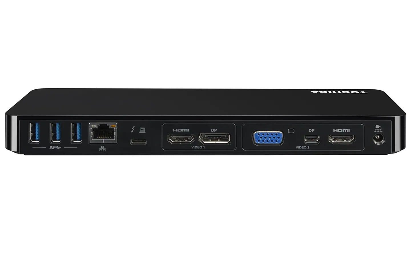 Toshiba PA5281U-1PRP Thunderbolt 3 Docking Station - Black 2x HDMI, 1x DisplayPort, 1x Mini DisplayPort, 1x VGA , 2 x Type-C ports, 1 x Ethernet , DC-IN