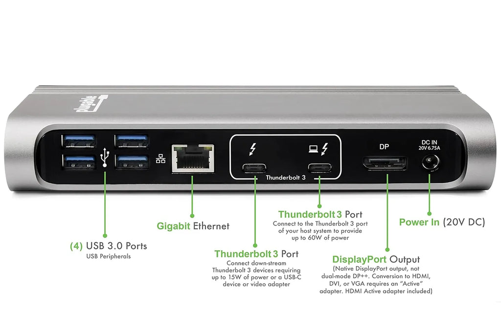 Plugable TBT3-UDV  Thunderbolt™ 3 Dock 40G  with 60W Ethernet, 5 USB 3.0 Ports  Host Charging