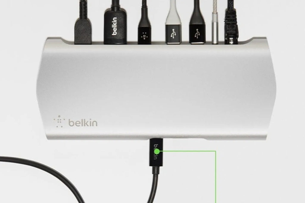 Belkin Express Dock HD F4U093 Full-Featured USB-C Dock with PD 60W Power, USB 3.0, HDMI, 3.5mm, Gigabit Ethernet.