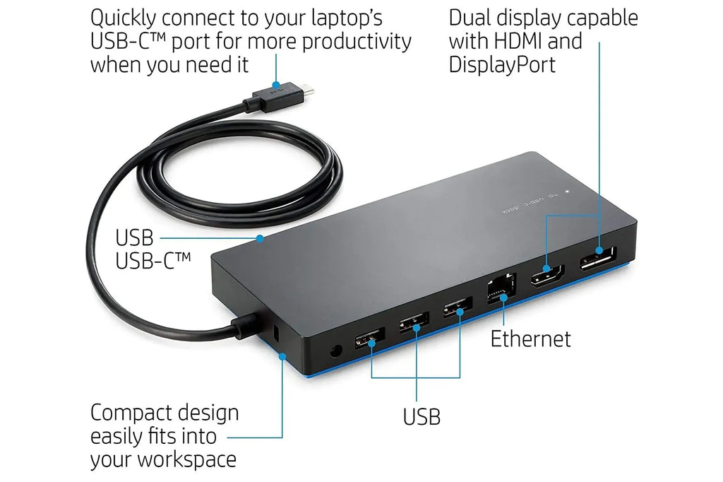 HP Elite USB-C (TPA-B01) HDMI, DisplayPort, Universal Displaylink  Docking Station