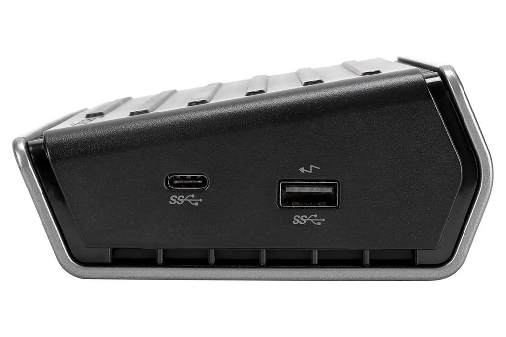Targus full-featured C-type docking station DOCK410 with dual external monitors, USB 3.0 Gigabit Ethernet, and PD 60W power supply