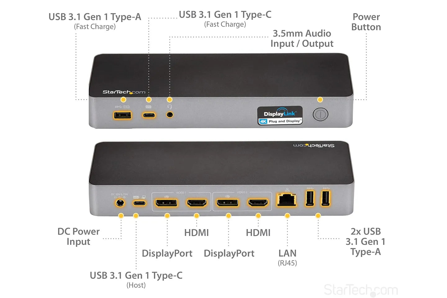 StarTech DK30C2DPPD Universal Laptop Docking Station  60W PD, Mac / Windows / Chrome OS, 4x USB 5Gbps Hub, GbE
