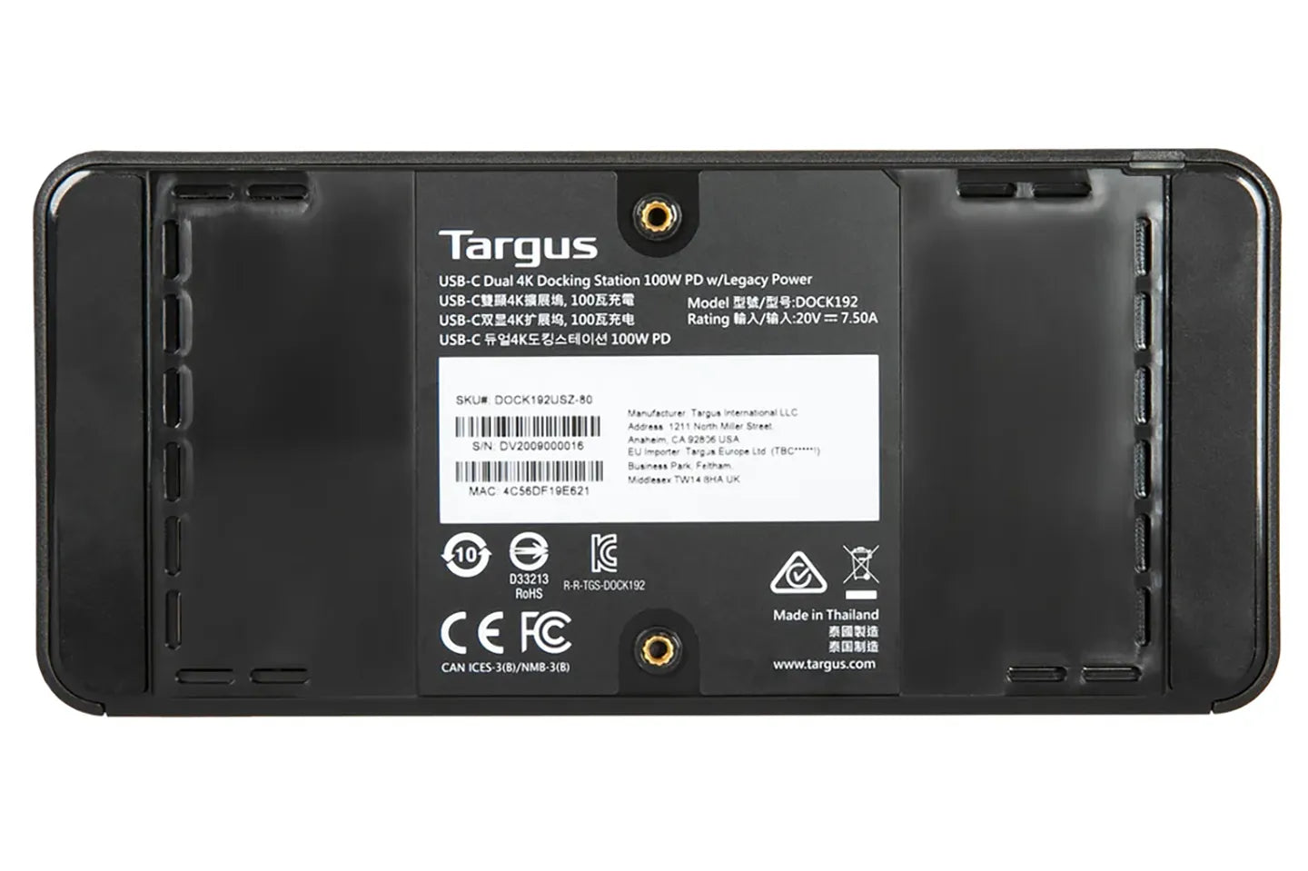 Targus DOCK192  USB-C Universal DV4K Docking Station 100W PD Power for Macos